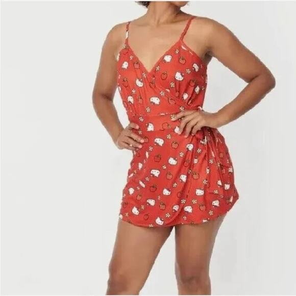 New Hello Kitty Cartoon Cosplay Apple Kawaii Print Wrap Romper Sm - Picture 1 of 8